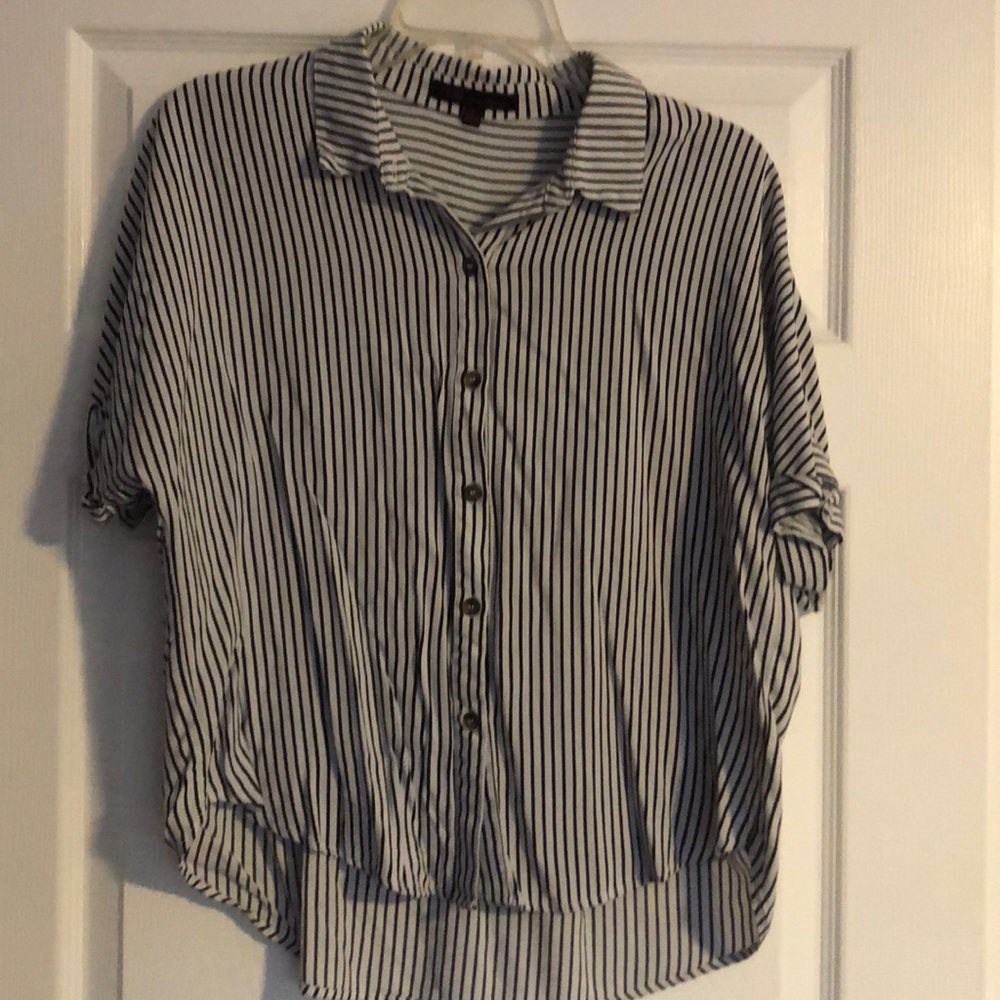 Black white striped button up blouse